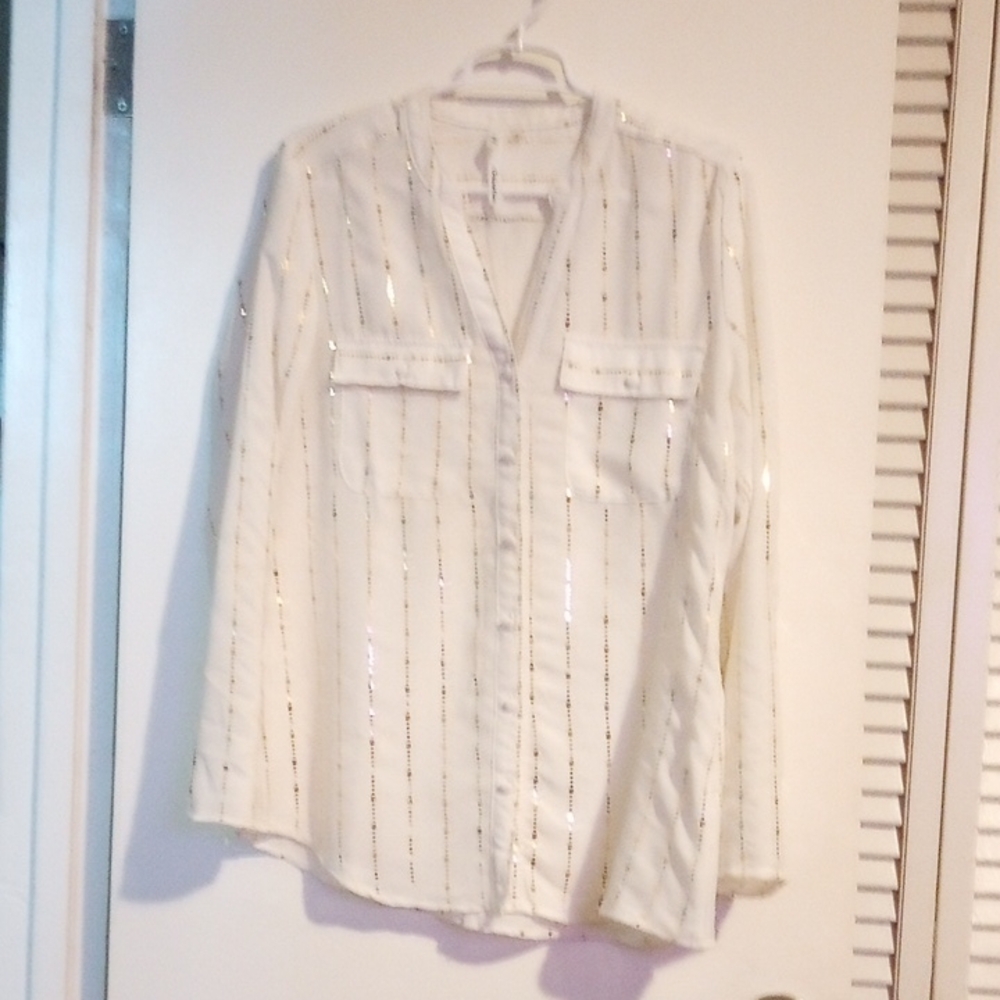 NY Collection women's White with Gold Sequins  Blouse